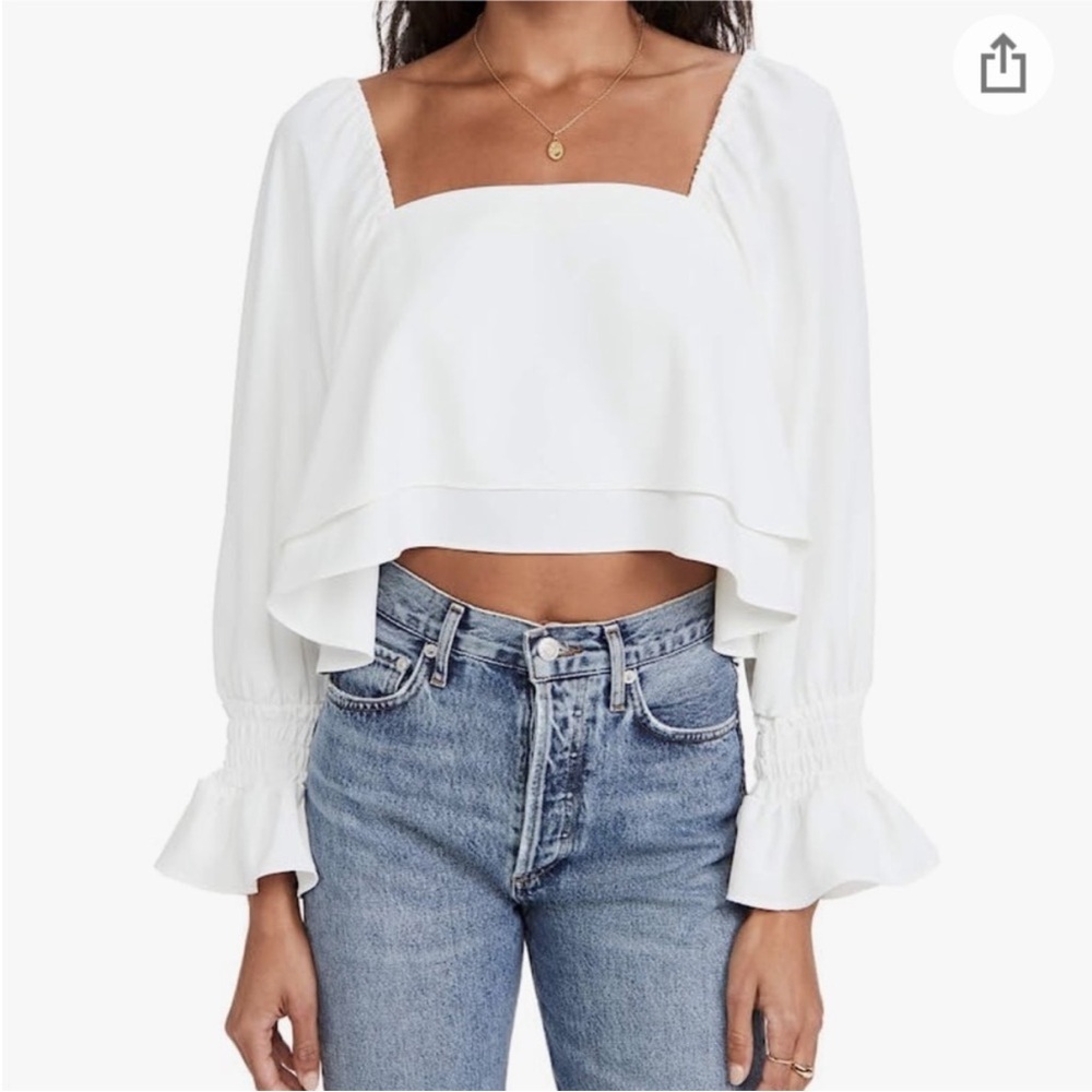 Amanda uprichard kade top white Cropped flouncy sleeves square neck Sz P XS